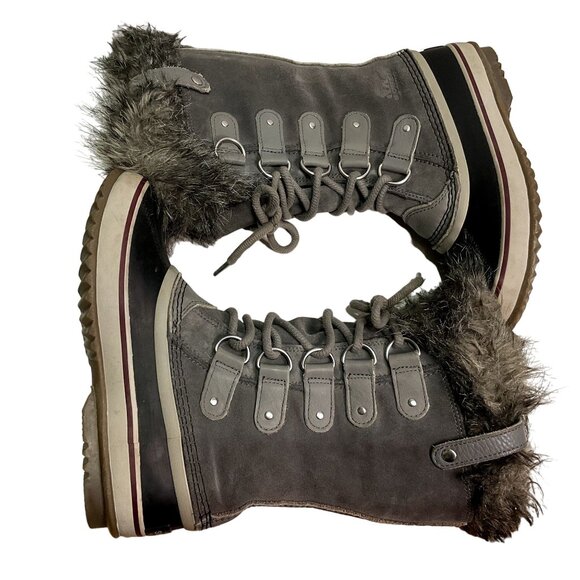 GRAY SOREL BOOTS SZ 6 SUEDE FAUX FUR TRIM JOAN OF ARTIC WEATHER WATERPROOF WOMEN - Picture 2 of 6